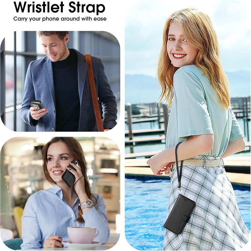 Arae Compatible with iPhone 17 Pro Max Case Wallet with Card Holder, Wristlet Strap Wallet Flip Cover for iPhone 17 Pro Max 6.9 inch Men/Women, RFID Blocking, Kickstand, Litchi Black - Image 5
